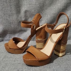 ALDO brown and detailed ankle strap heels